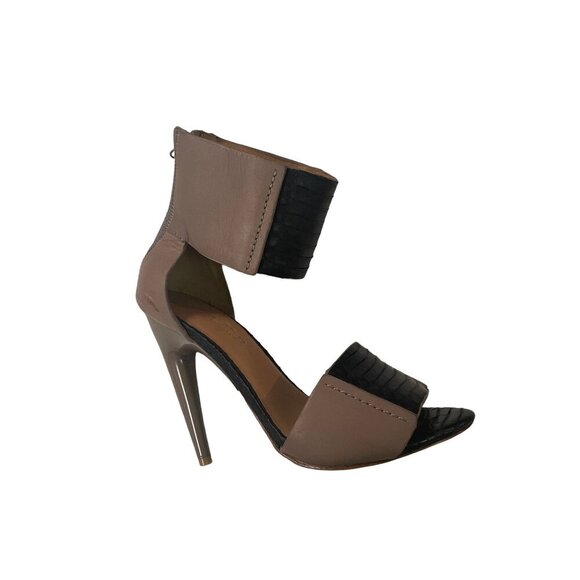 L.A.M.B. Taupe Black Leather Ankle Strap Heels Shoes 6 M - Picture 7 of 7